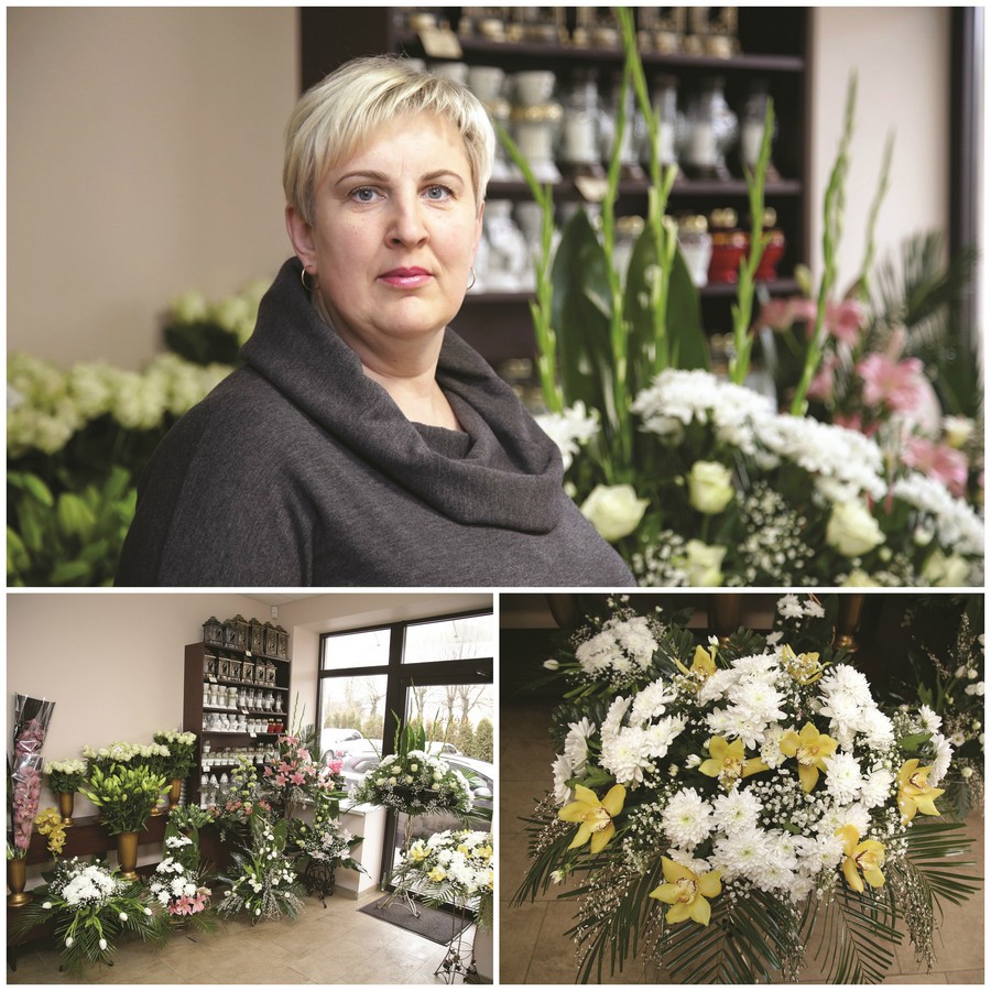 Floristė Danguolė Jablonskienė ir jos kuriamos puokštės./ G. Minelgaitės nuotr.