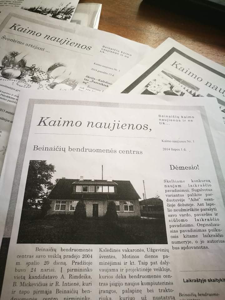 Dar 2014 metais leistas Beinaičių kaimo laikraštukas „Beinaičių kaimo naujienos ir ne tik“. Asmeninio archyvo nuotr.