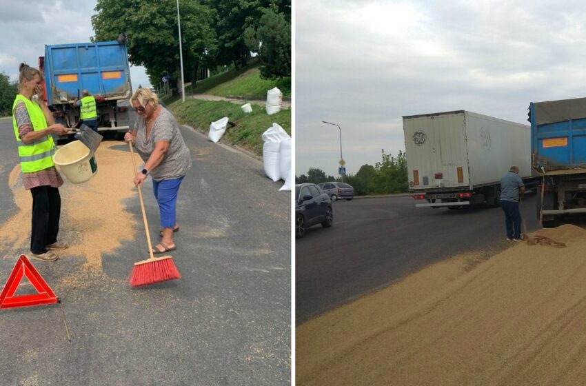  Pabirę grūdai paralyžiavo eismą Kauno gatvėje