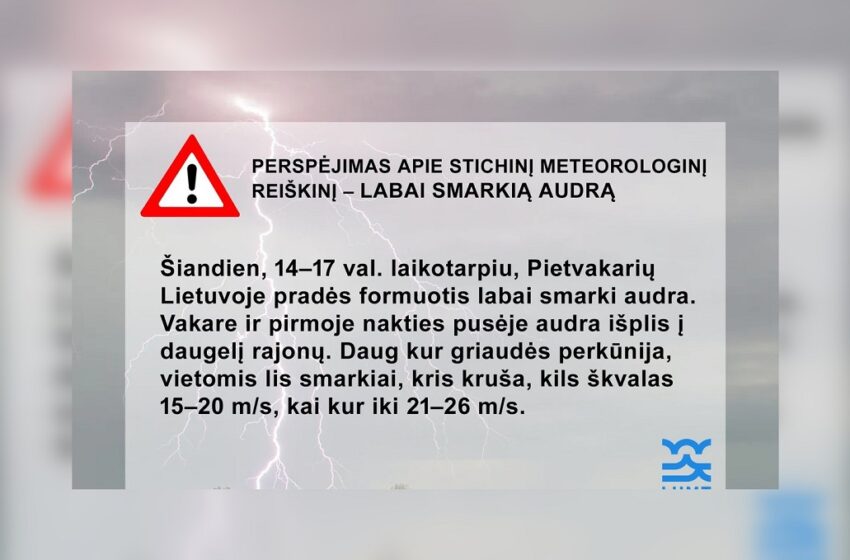  Sinoptikai įspėja: šiandien po pietų gali kilti smarki audra