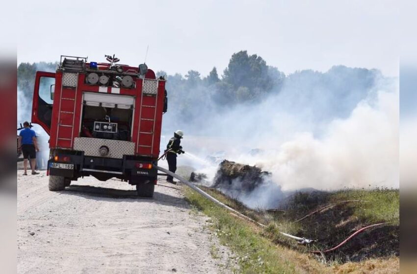  Šienapjūtės metu neišvengta nelaimių: liepsnojo šieno rulonai