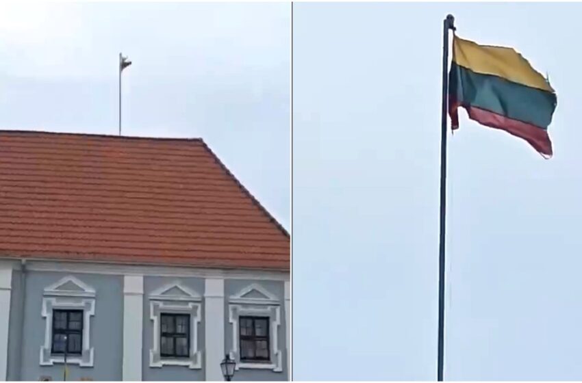 sudriskusi vėliava ant Rotušės